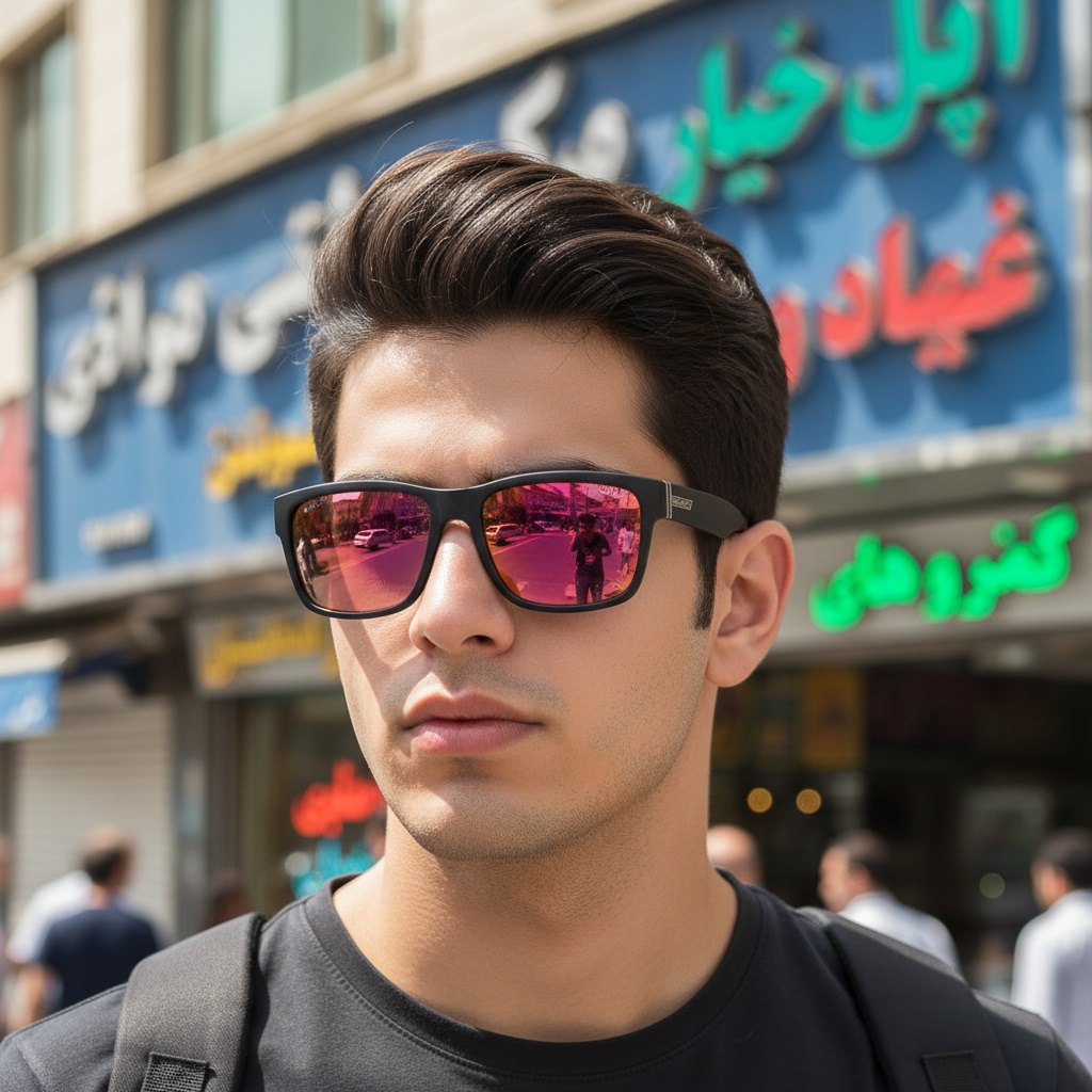 عینک آفتابی مشکی مردانه با لنز صورتی قرمز لوکس1544B